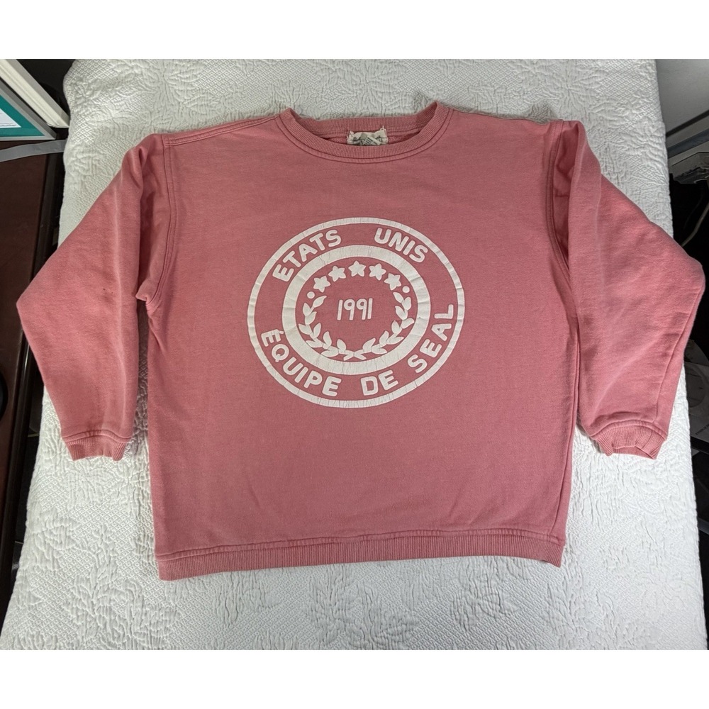 VTG‎ 1991 Commotion Sweatshirt Salmon Pink French Graphic Small 80's 90's